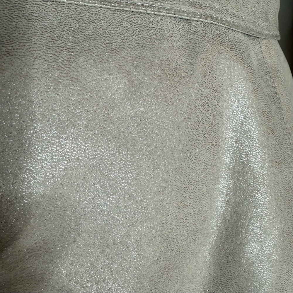 BERNARDO Cream Metallic Leather Swing Jacket Button Closure Pockets Size Medium - Picture 7 of 16